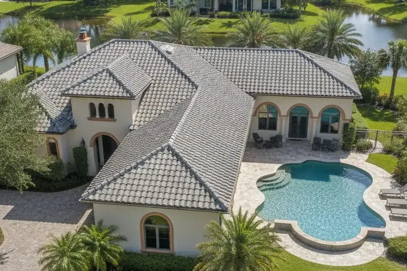 Illustrative Florida home with a dark tiled roof